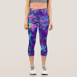 Sukkuläre Blume in Aquamarin, Magenta und Blau Capri Leggings