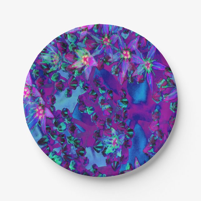Sukkuläre Blume in Aquamarin, Magenta und Blau Pappteller (Vorderseite)