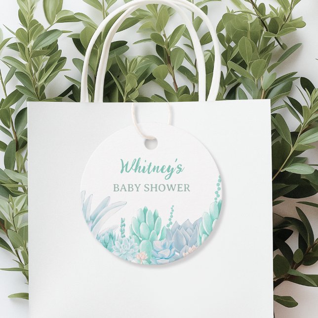 Sukkuläre Niedliche Wasserfarbe Kinderdusche Geschenkanhänger (succulent baby boy shower stickers party favors watercolor)