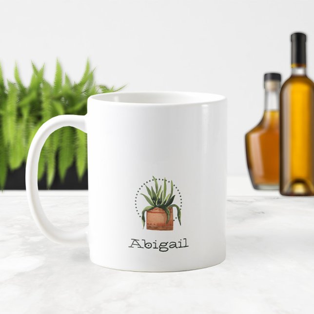 Sukkuläre Pflanze + Name oder Monogramm 🌵 Kaffeetasse (Watercolor Succulent Plant + Name or Monogram 🌵✨ Coffee Mug
)