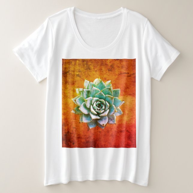 Sukkuläre Wasserfarbe auf orangefarbenem Rost Große Größe T-Shirt (Design vorne)