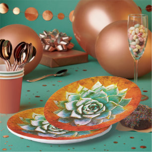 Sukkuläre Wasserfarbe auf orangefarbenem Rost Pappteller