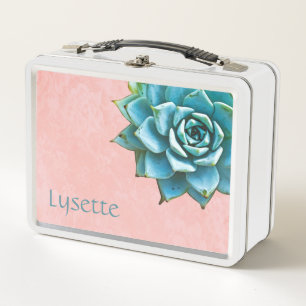 Sukkuläre Wasserfarbe auf rosafarbene Spitze Metall Lunch Box