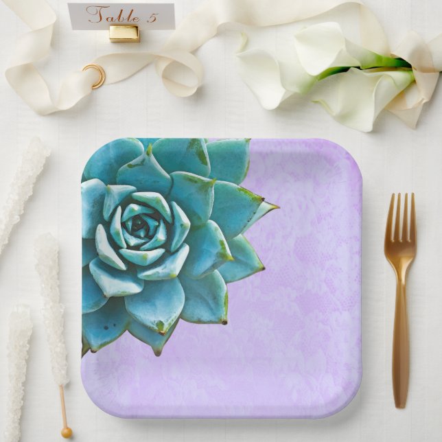 Sukkuläre Wasserfarbe Lavendel Pappteller (Hochzeit)