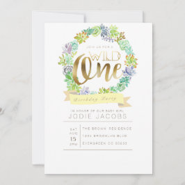 Sukkulärer Garten | Aquarell Erster Geburtstag Einladung