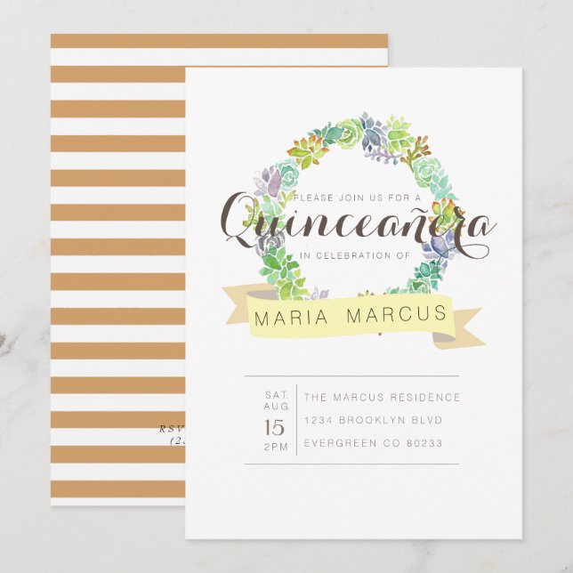 Sukkulärer Garten | Aquarellfarben - Einladung (Vorne/Hinten)