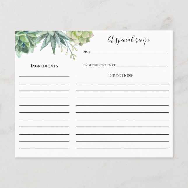 Sukkuläres Brautparty Rezept-Karte (Vorderseite)