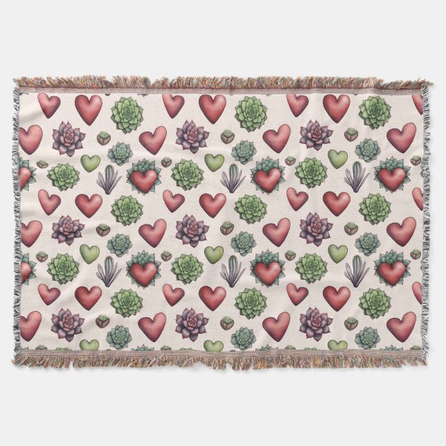 Sukkuläres Herz Wasserfarben Valentinstag Muster Decke (Vorderseite)