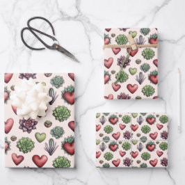 Sukkuläres Herz Wasserfarben Valentinstag Muster Geschenkpapier Set