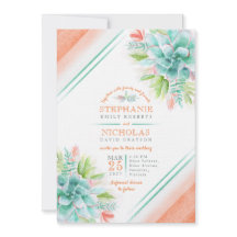 Sukkulent Aquarellgrün orange Hochzeit lädt ein