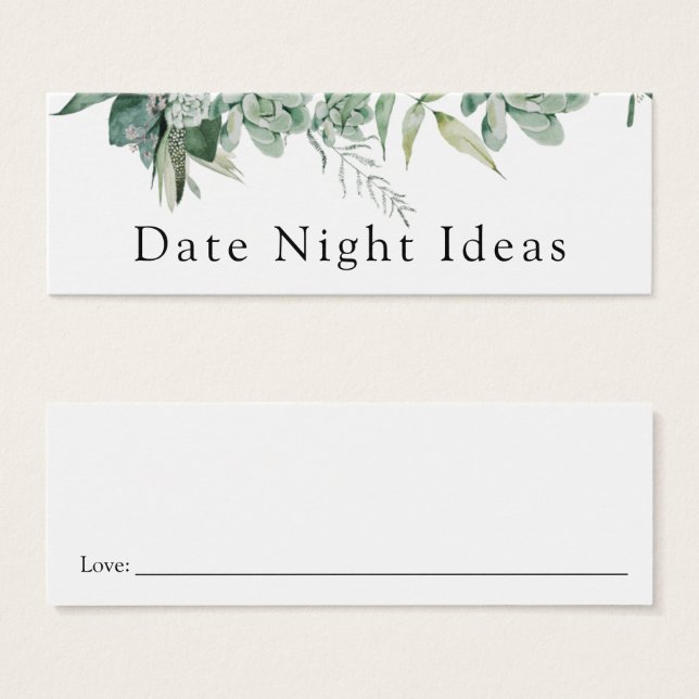 Sukkulent und Eukalyptus Date Night Idea Karte (Vorne & Hinten)