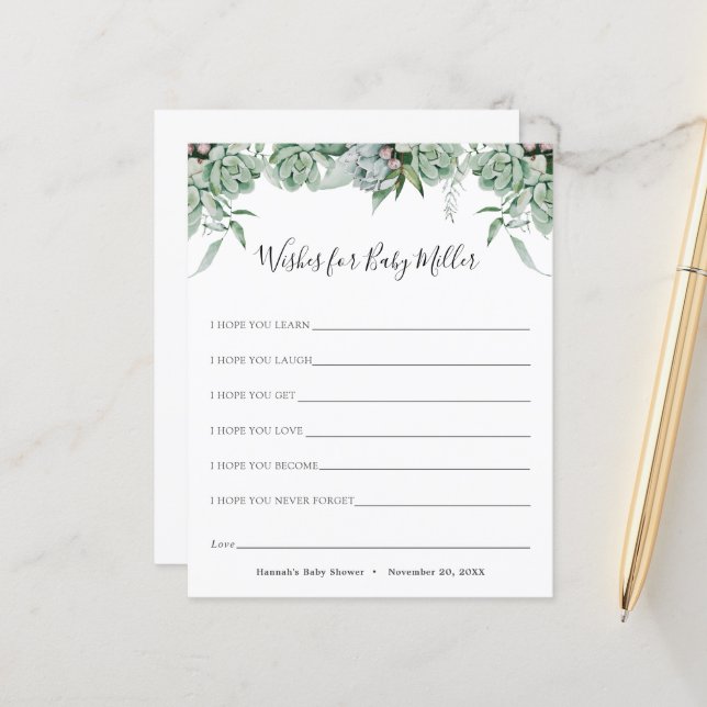 Sukkulent und Eukalyptus wünscht sich für das Baby (Vorderseite/Rückseite Beispiel)