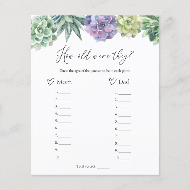 Sukkulent wie alt sie waren Eltern spielen (Vorderseite)