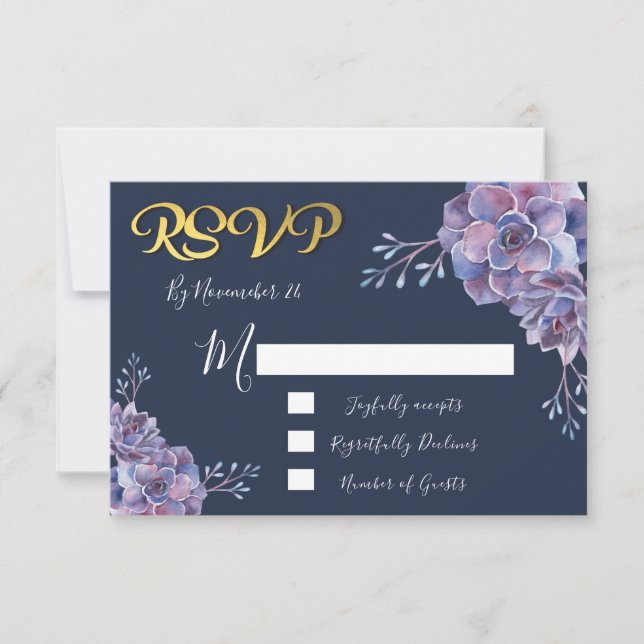 Sukkulente Aquarellfarben Hochzeitskarten UAWG RSVP Karte (Vorderseite)