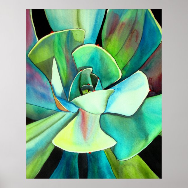 Sukkulente Aquarellmalerei botanischer Pflanze Poster (Vorne)