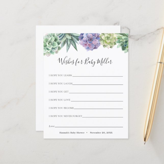 Sukkulente Babydusche Wünsche für das Baby (Vorderseite/Rückseite Beispiel)