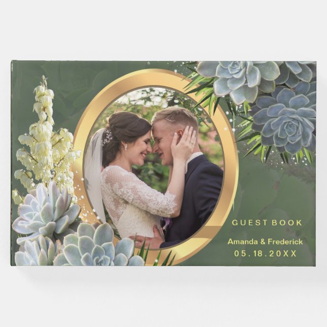 Sukkulente Blues Hochzeit Gästebuch (Vorderseite)