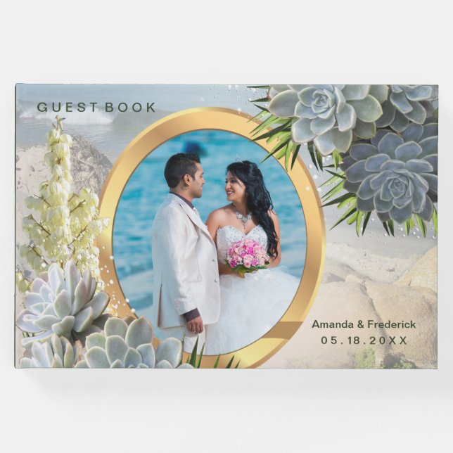 Sukkulente Blues Hochzeit Gästebuch (Vorderseite)