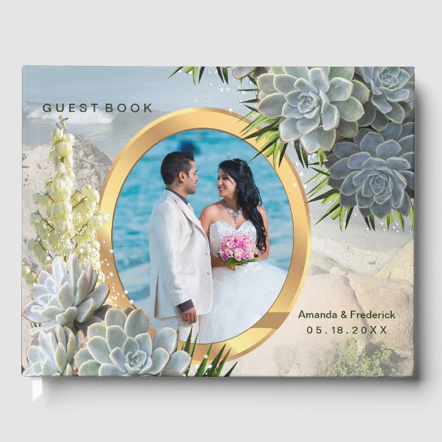 Sukkulente Blues Hochzeit Gästebuch (Vorderseite)