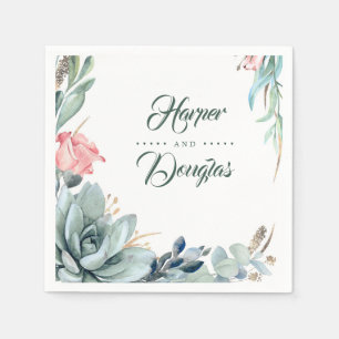 Sukkulente Blume aus Pflanzen und Rosa Rosen Serviette