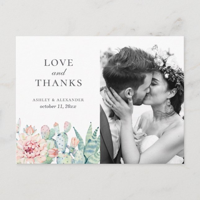Sukkulente Blume. Blumenkaktus Hochzeit danke Postkarte (Vorderseite)