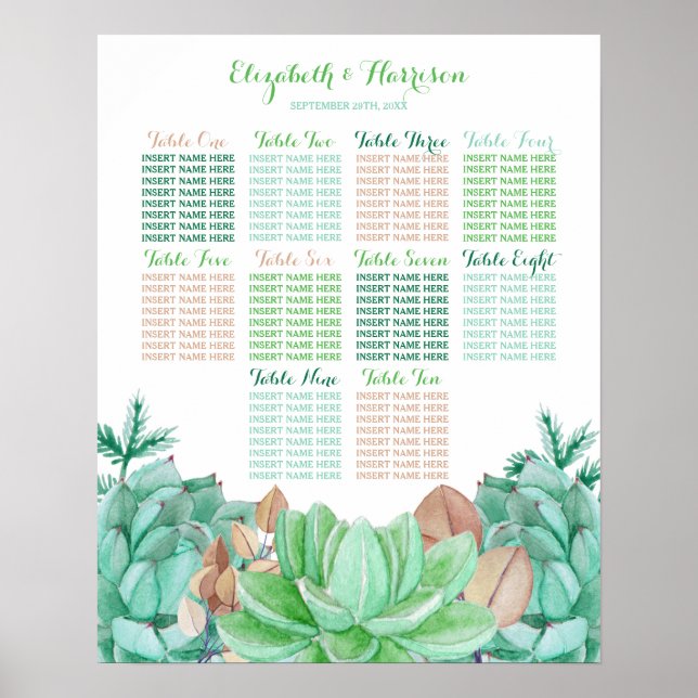 Sukkulente Botanische Hochzeitssitze im Bouquet Poster (Vorne)