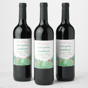 Sukkulente Bouquet Botanische Blumenhochzeit Weinetikett