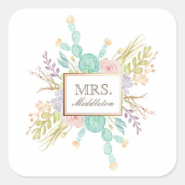 Sukkulente Bouquet | Name Quadratischer Aufkleber