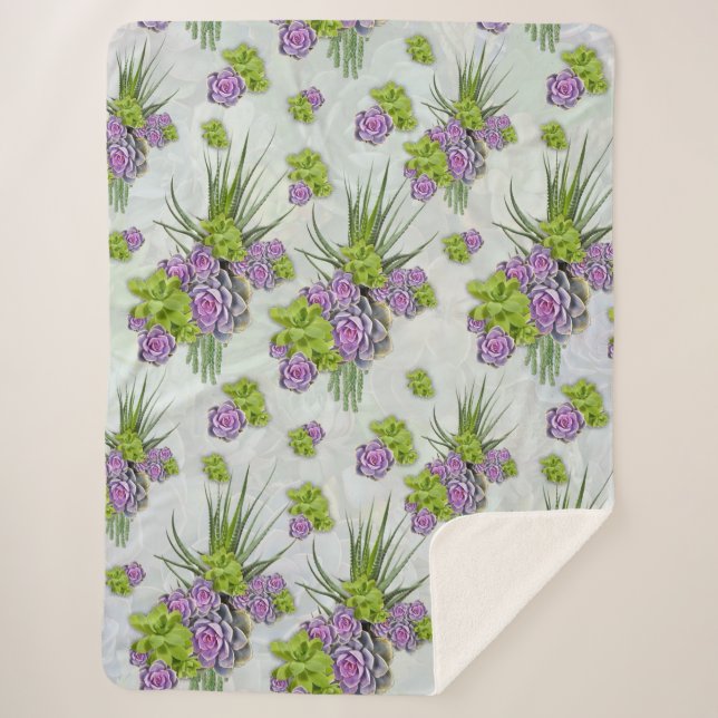 Sukkulente Farben von Sea Green & Lavender Töne Sherpadecke (Vorderseite)