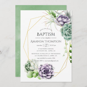 Sukkulente geometrische Taufe oder Weihnachten Einladung