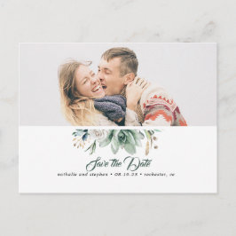 Sukkulente Grünpflanzen Weiße Rose Save the Date F Ankündigungspostkarte