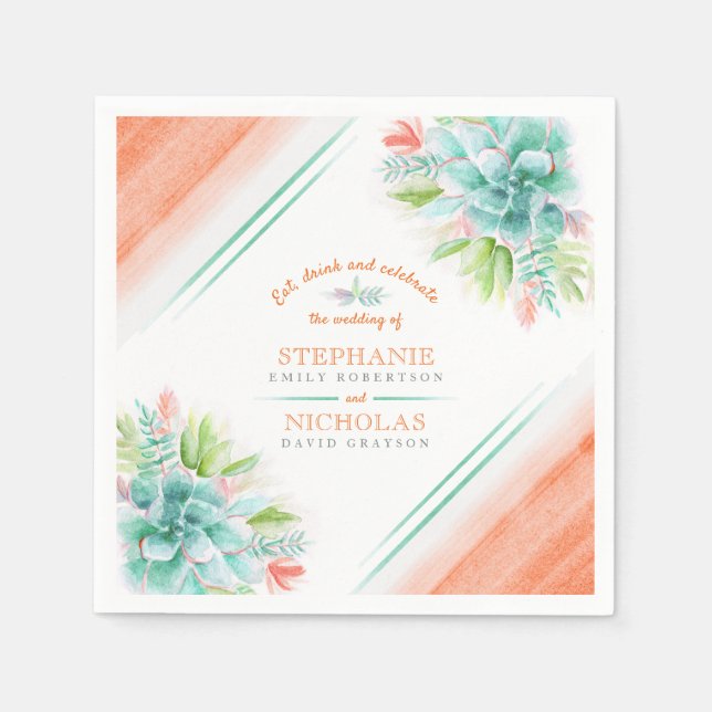 Sukkulente Hochzeit in Aquarellgrün Serviette (Vorderseite)