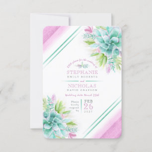 Sukkulente Hochzeitsgrün, rosa UAWG RSVP Karte