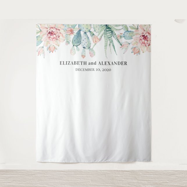 Sukkulente Hochzeitslandschaft. Kaktus-Hintergrund Wandteppich (Vorderseite)