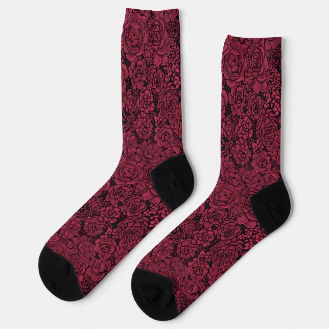 Sukkulente in Viva Magenta - Farbe der Jeansocken Socken (Linkes Detail)