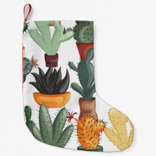 Sukkulente, Kakteen: niedliches Blumenmuster. Kleiner Weihnachtsstrumpf