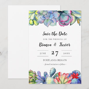 Sukkulente Kaktus-Aquarell Save the date Einladung