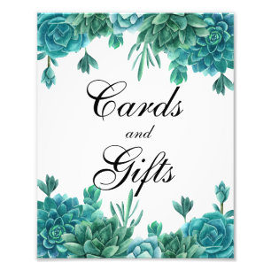 Sukkulente Karten und Geschenke Hochzeitsschild. K Fotodruck