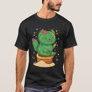 Sukkulente Katze in Blume Kakteen Pot-Blume T-Shirt