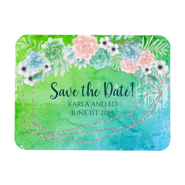 Sukkulente Save the Date geometrisch Magnet (Horizontal)