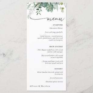Sukkulente und Eukalyptus Greenerity Wedding Menu Menükarte
