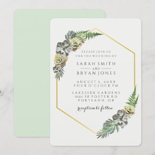 Sukkulente und geometrische Hochzeit Gold Einladung