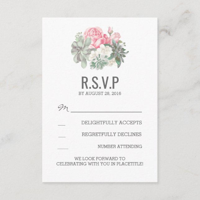 Sukkulente und rosa Florale Hochzeitskarten RSVP Karte (Vorderseite)