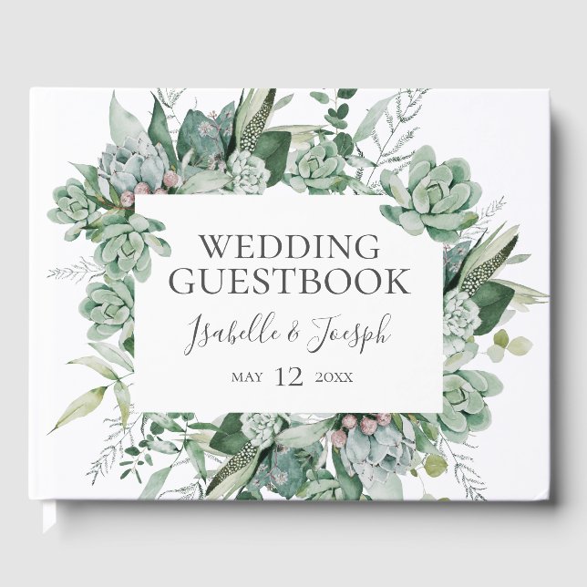 Sukkulente Vegetation | Dark Green Wedding Guest B Gästebuch (Vorderseite)