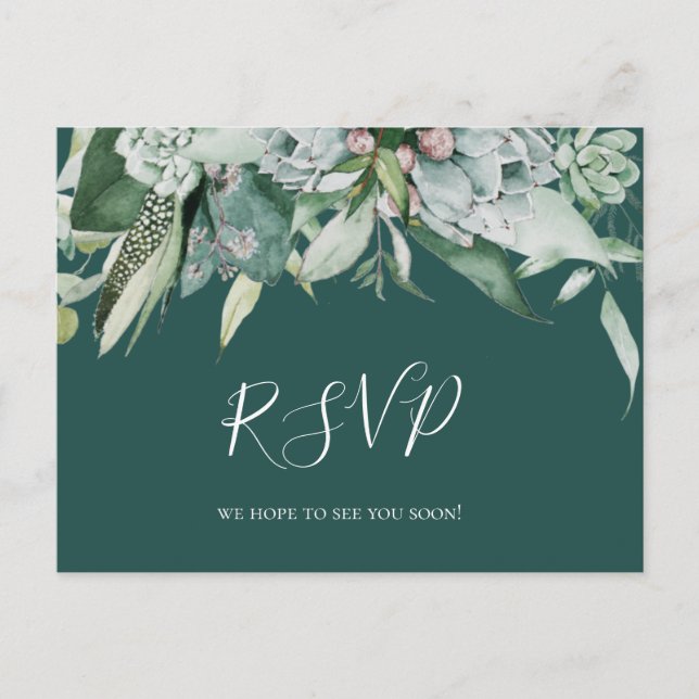 Sukkulente Vegetation | Green Wedding RSVP Postcar Postkarte (Vorderseite)