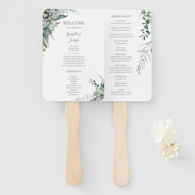 Sukkulente Vegetation | Hochzeitsprogramm Hand Fan Fächer (Vorne und Hinten)
