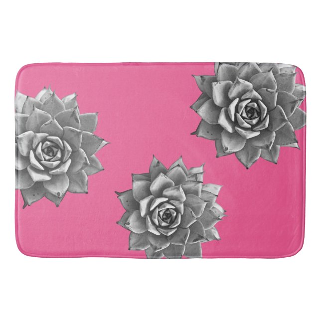 Sukkulente Wasserfarbe Grau auf Hot Pink Badematte (Vorderseite)