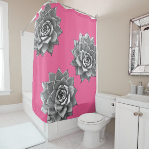 Sukkulente Wasserfarbe Grau auf Hot Pink Duschvorhang