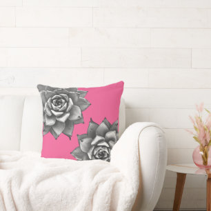 Sukkulente Wasserfarbe Grau auf Hot Pink Kissen