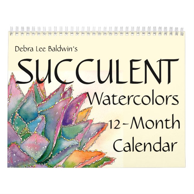 Sukkulente Wasserfarben 12 Monate #4 Kalender (Titelbild)